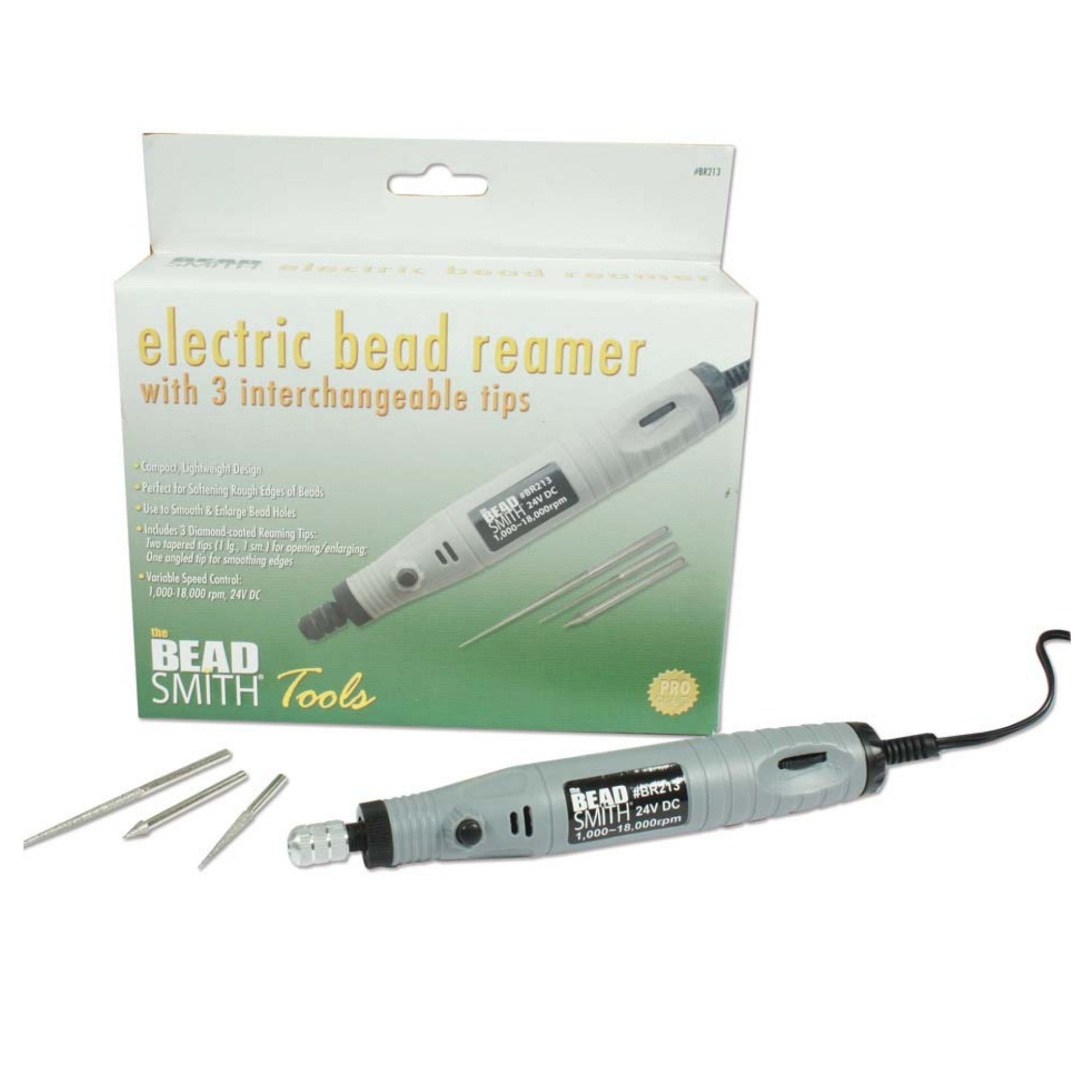The Beadsmith Electrical Bead Reamer – 3 Interchangeable Diamond Coated  Tips – 24 Volt DC – Variable Speed Control – Tools for Opening & Enlarging