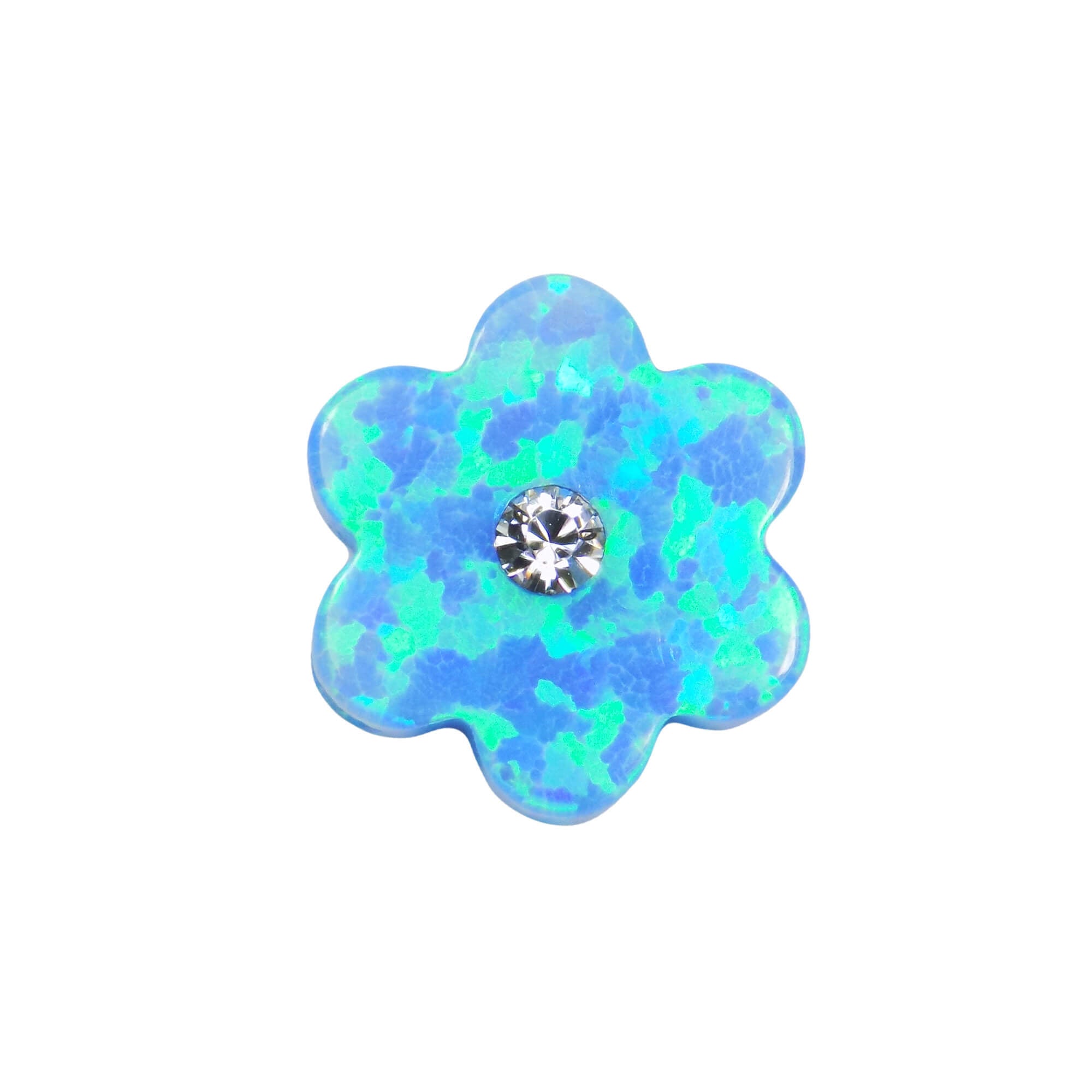 Synthetic Opal Blue Flower Bead Charm 10mm with cubic Zircon