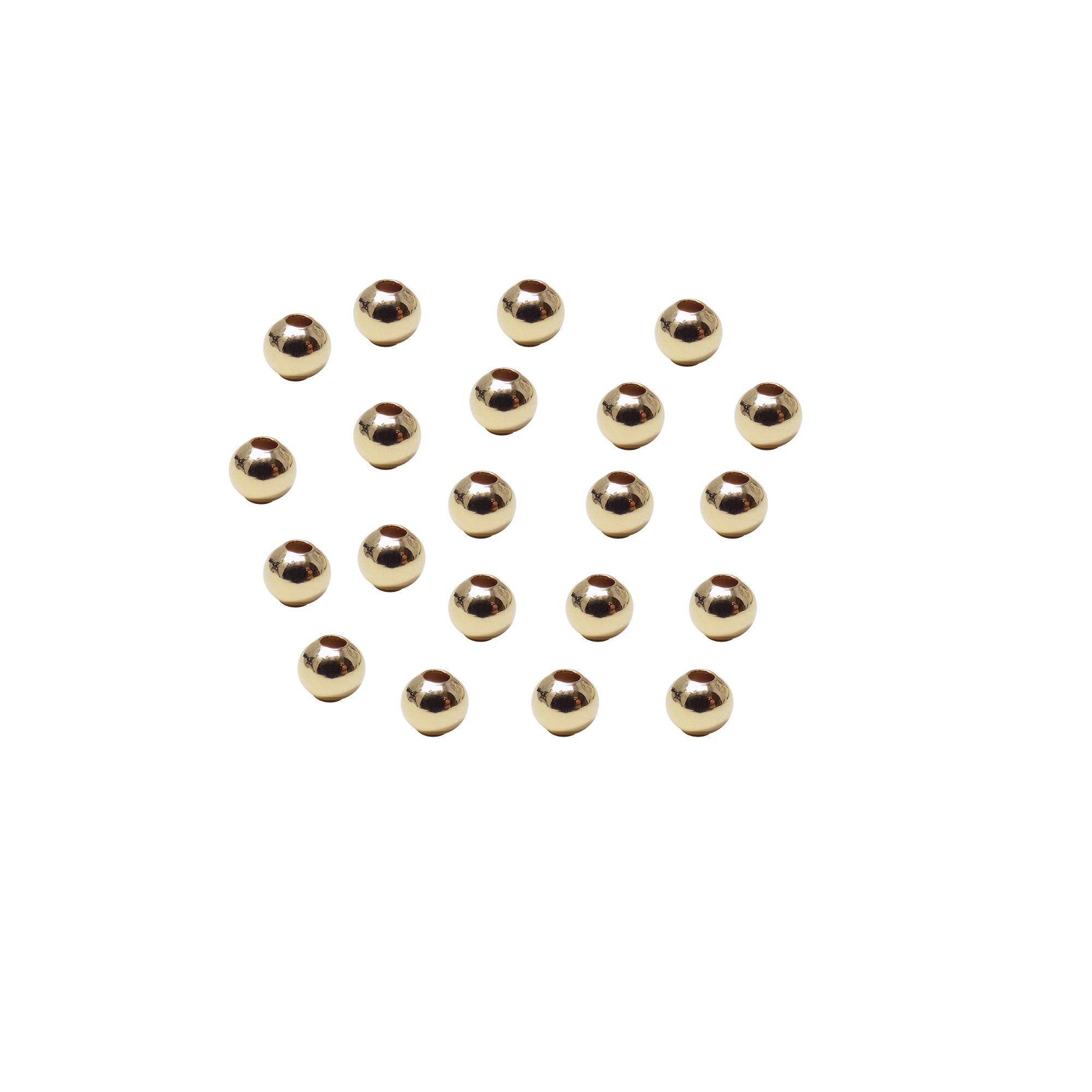 100 Pcs 4mm Gold Plated Round Beads Hole 1.50mm 18K Gold Plated Over Brass
