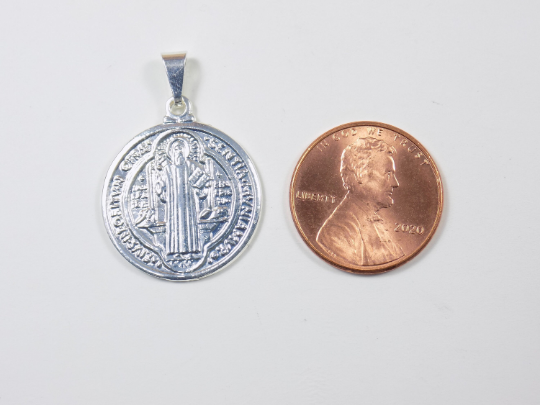 St Benedict Silver Plated Medal Double Sided. Religious Medal, Medalla de San Benito