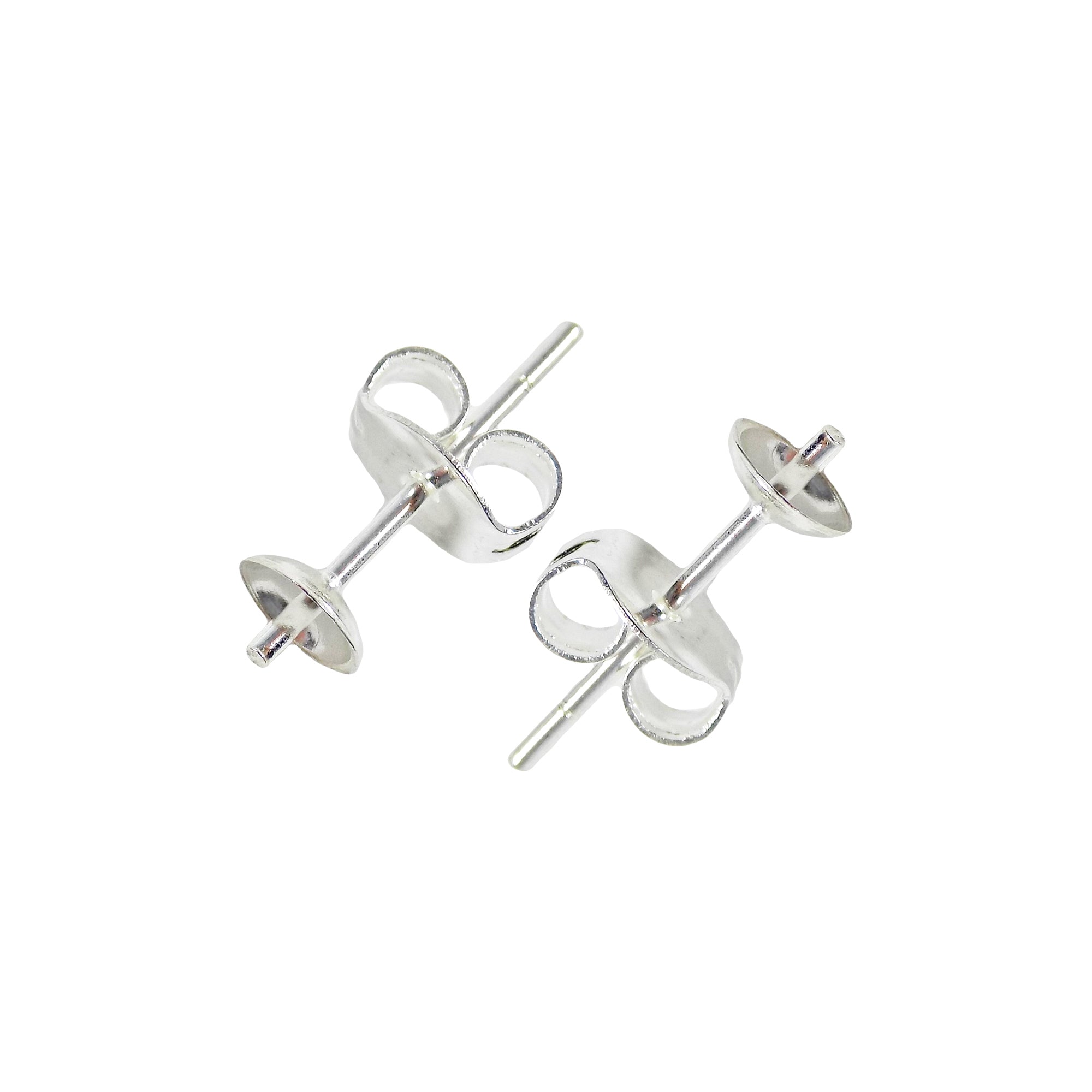 Sterling Silver 4mm Earrings Posts Cup and Ear-Back Stud for Half Dril