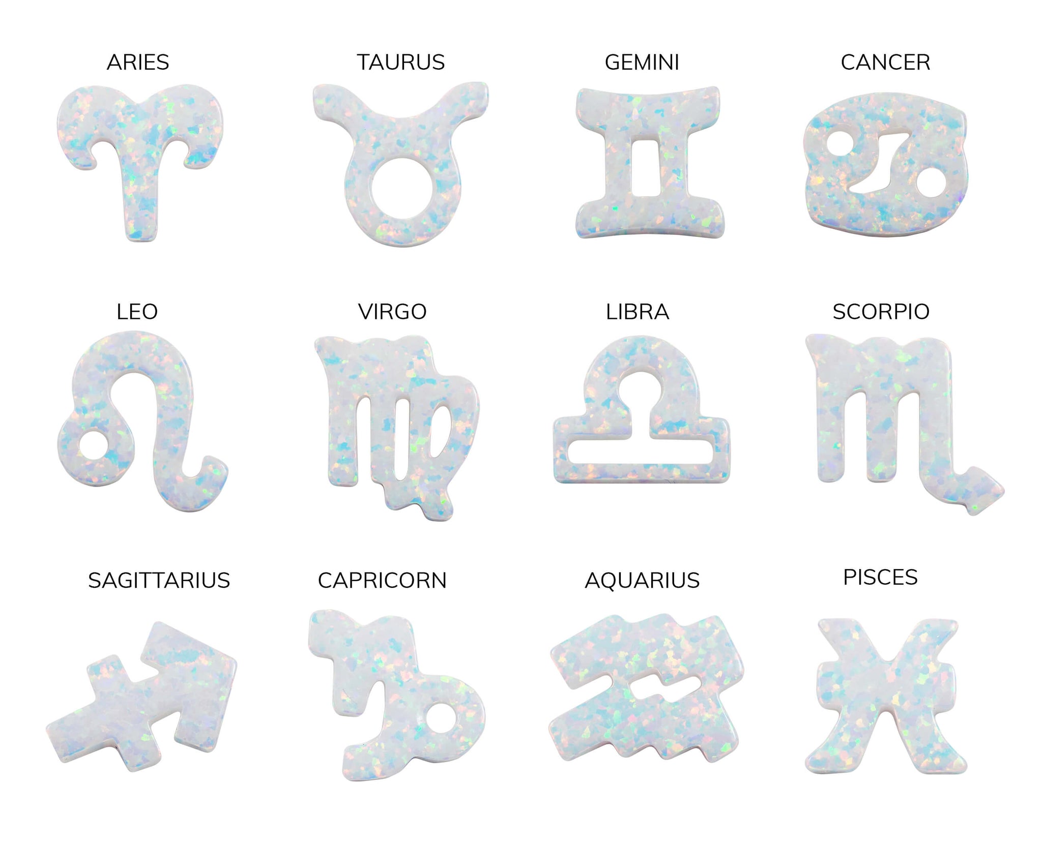 Opal Zodiac Sign Pendant. Zodiacs Charm, Lab-created Opal Horoscope Zodiac Beads, Astrology Charm Pendant