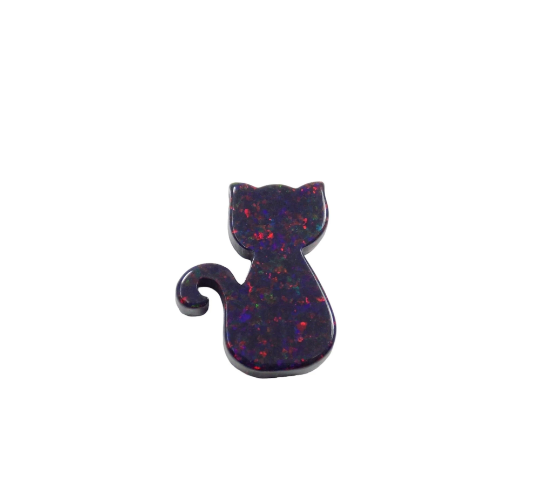 Black Opal Bead Pendant, Cat Shape Opal Lab Created Halloween Charms, Ships out from USA.