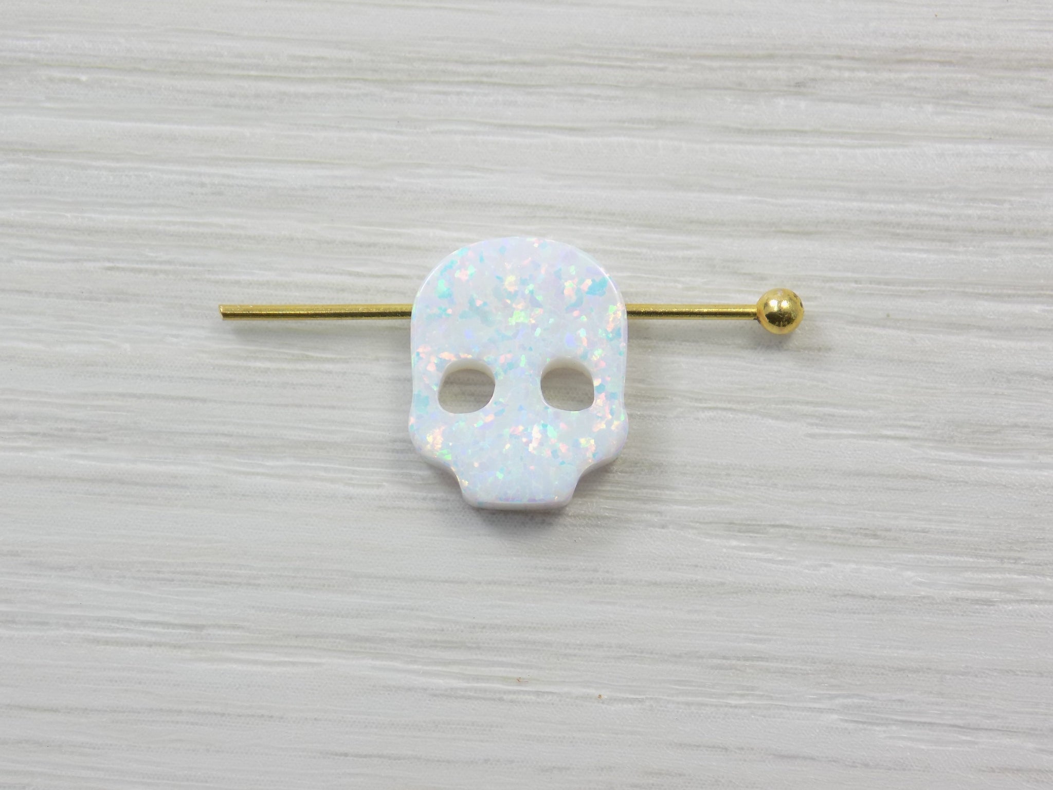 Skull Head Pendant Bead Charm, White Opal Lab Created Skull Shape