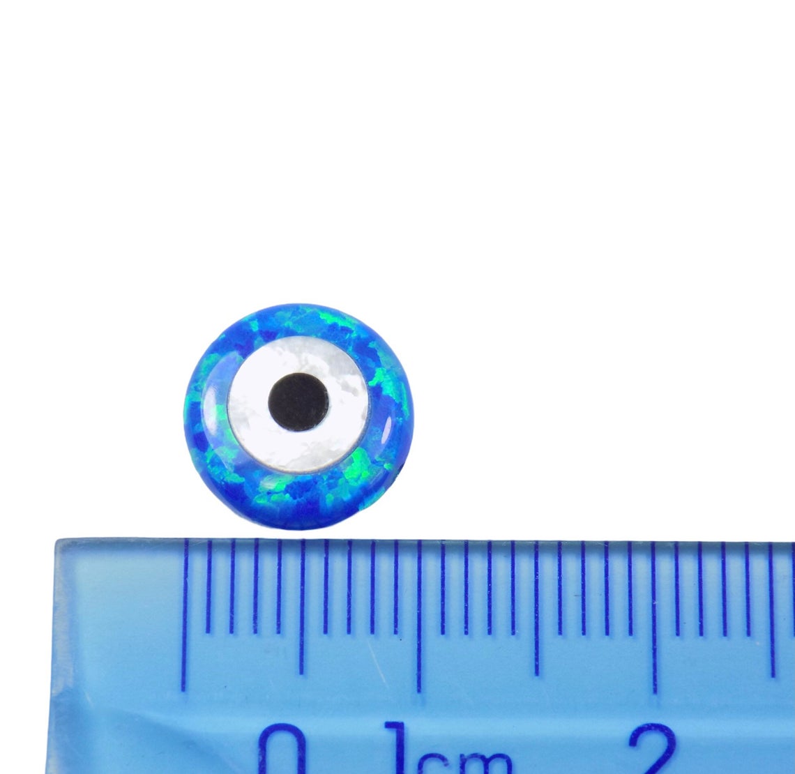 Blue Evil Eye Charm with Mother of Pearl Double Puff