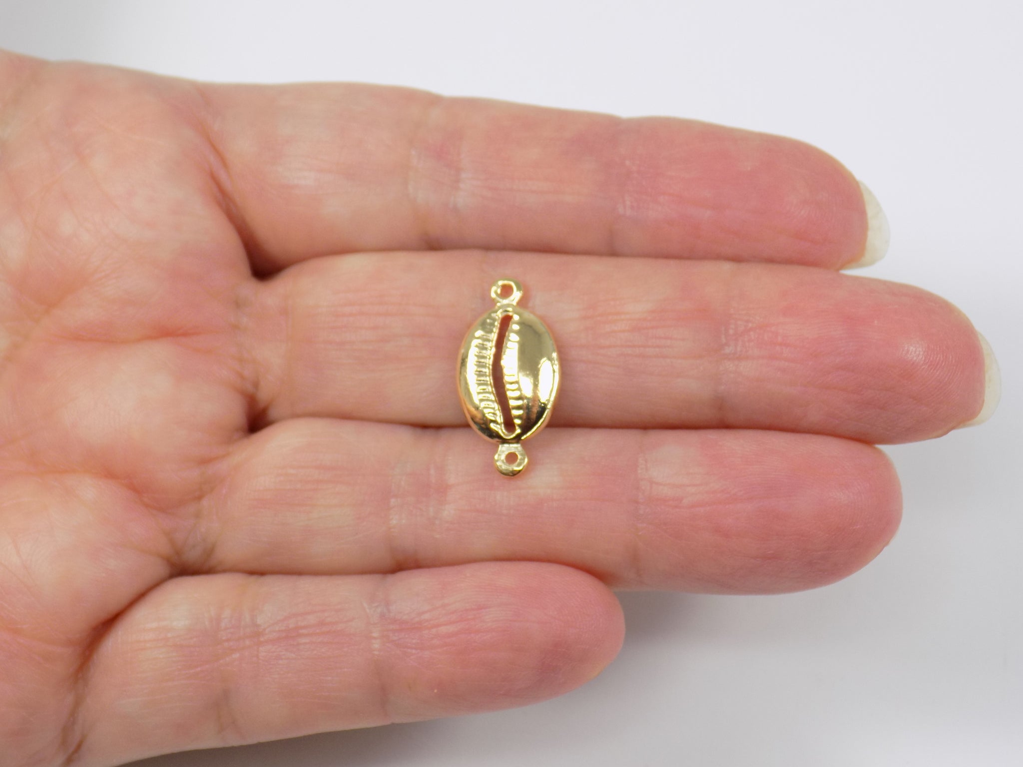 Cowrie Shell Connector Gold Plated 18K over Brass, Seashell Connector with two loops, Snail Pendant