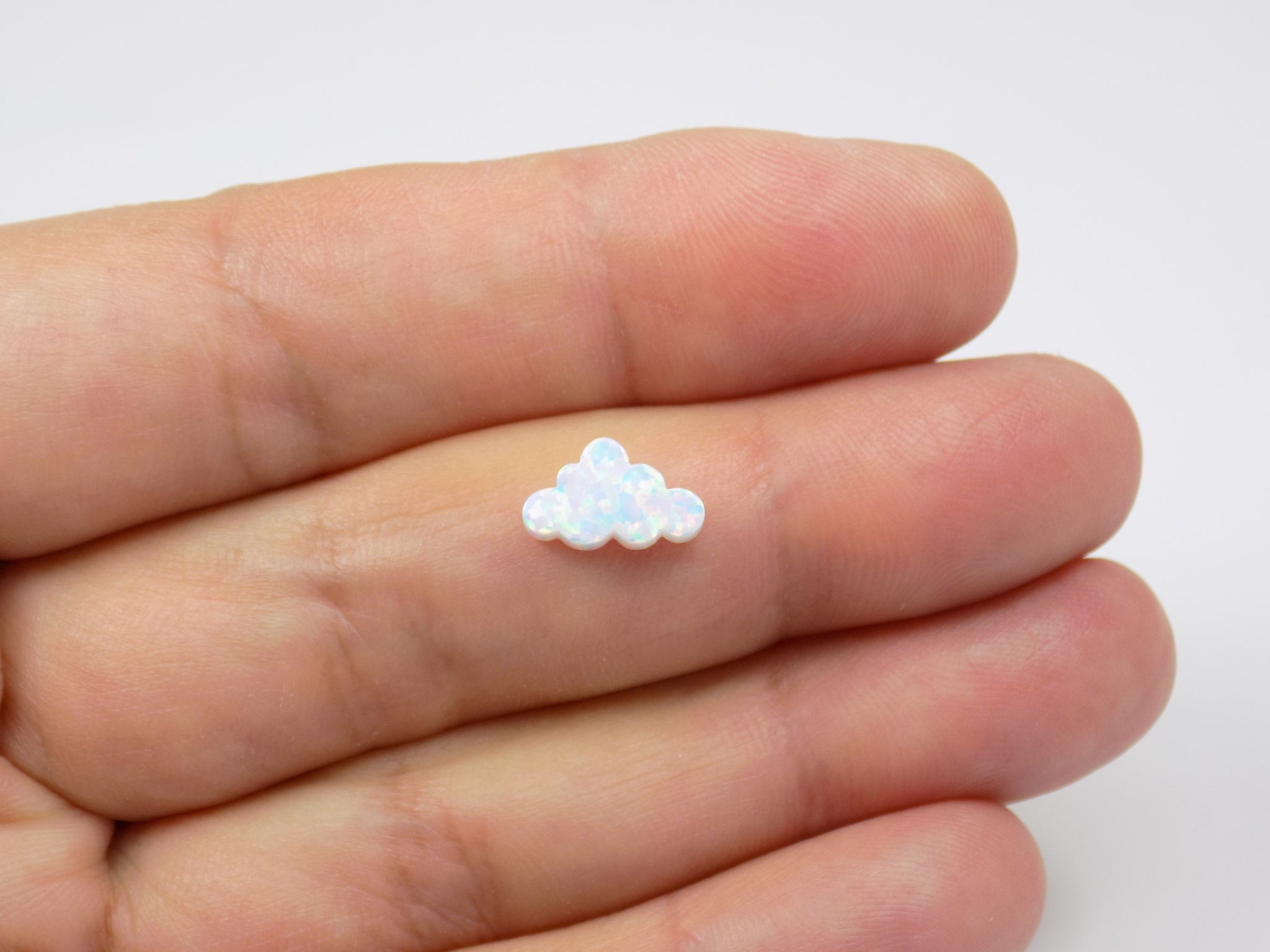 Opal Cloud Charm, White Cloud Pendant 7.3mmx12mm Thickness 2.7mm, hole size 1.30mm. Authentic Lab-created Opal