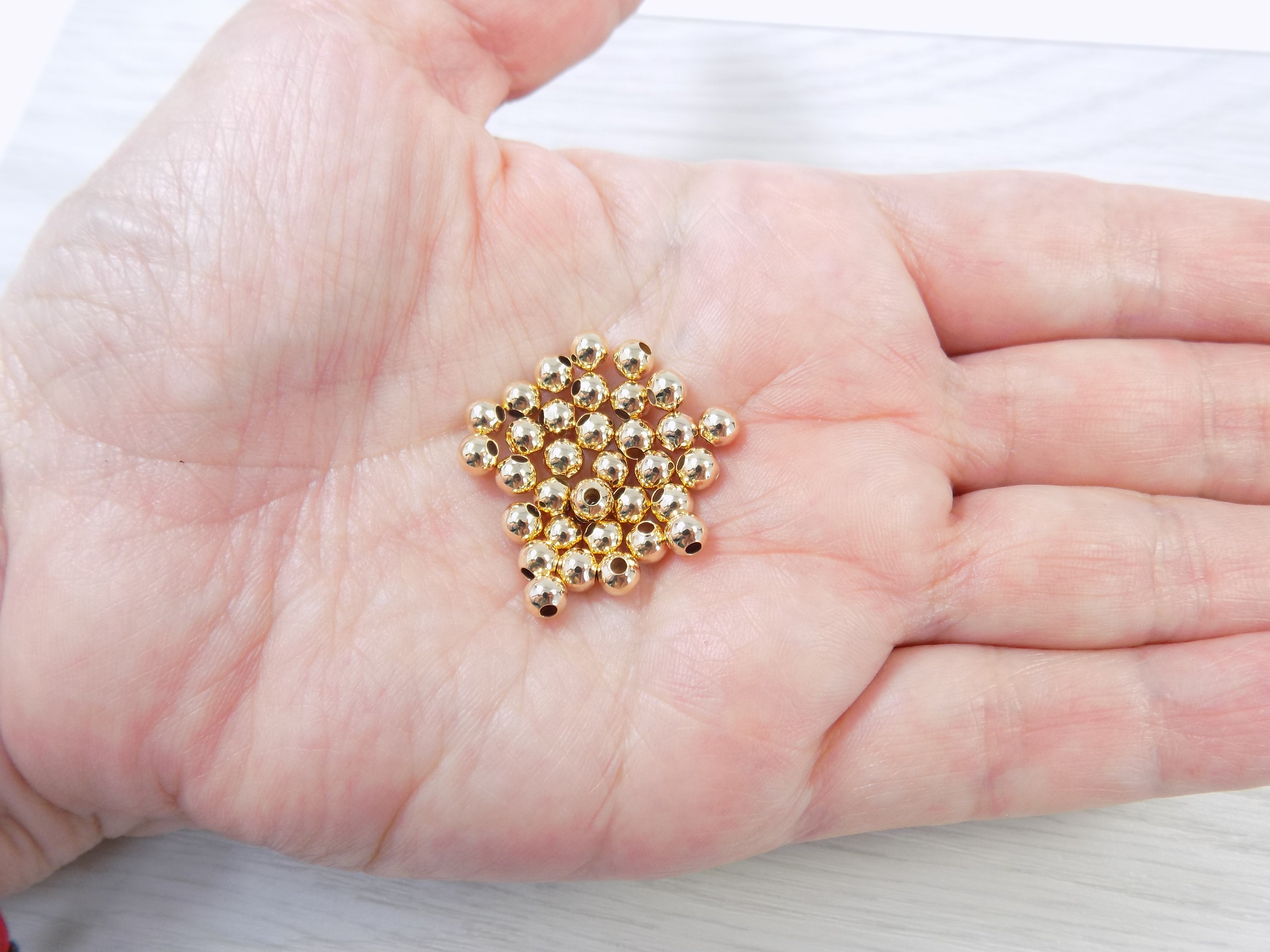 100 Pcs 4mm Gold Plated Round Beads Hole 1.50mm 18K Gold Plated Over Brass Balls Spacer Beads High Quality USA Seller