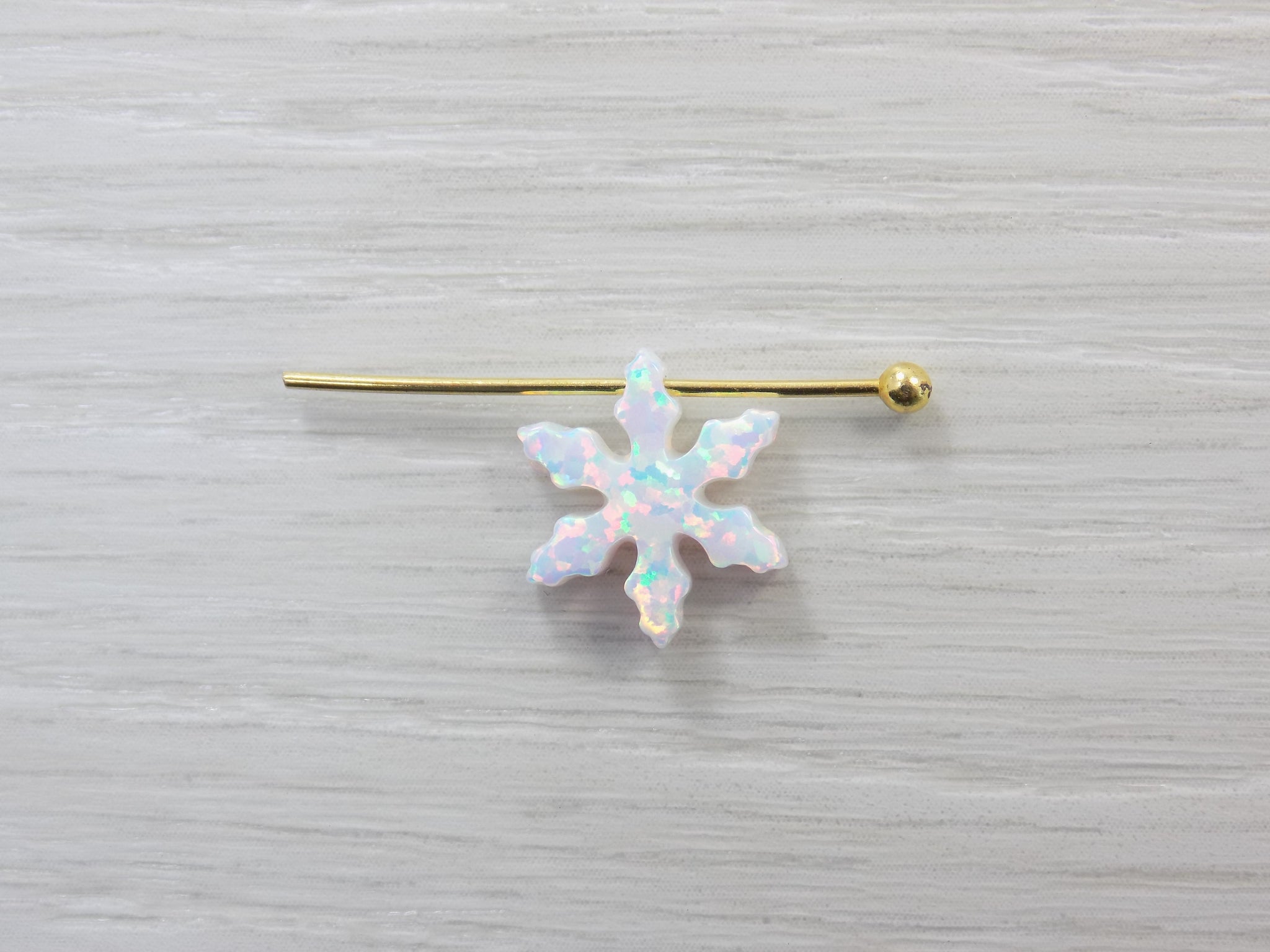 SYNTHETIC LAB CREATED OPAL WHITE 12mm SNOWFLAKE BEADS CHARM WP02780