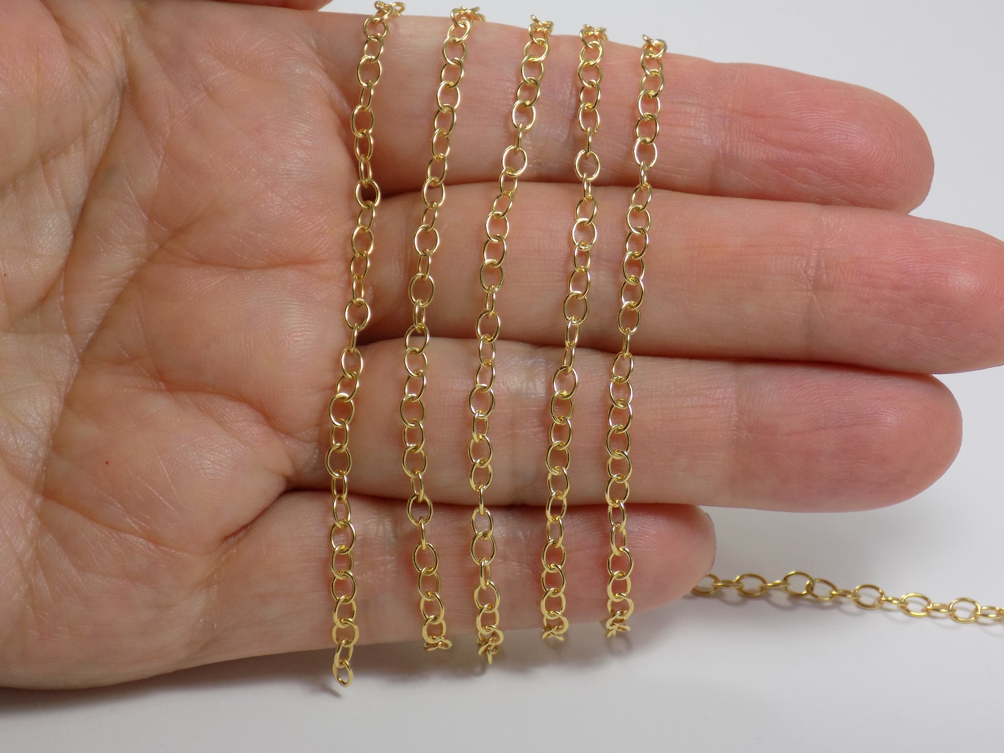Oval Extender Chain, Cable Unfinished Chain 2.5mm x 3.5mm 22K Gold Plated over 925 Sterling Silve