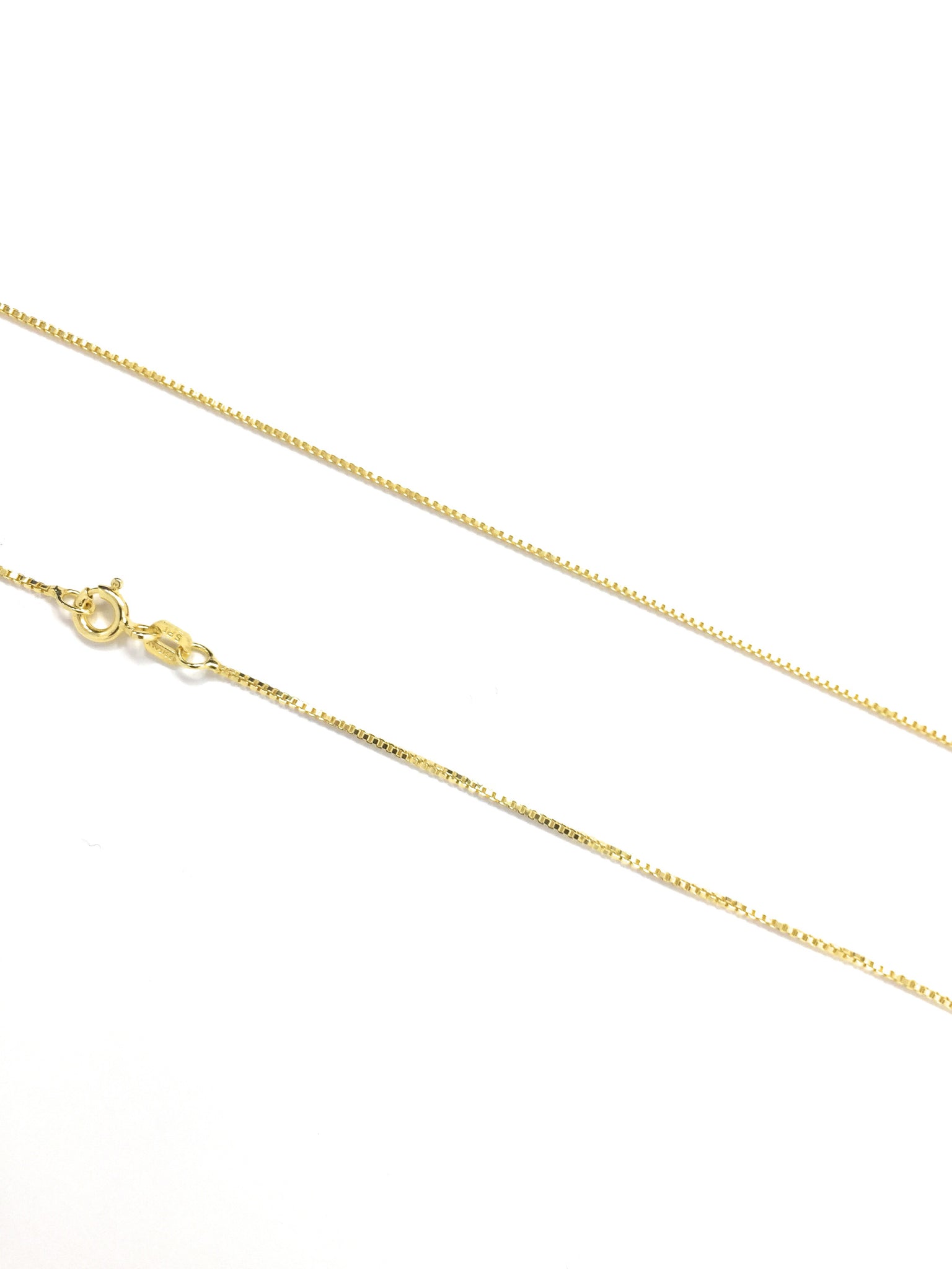 Gold Plated Over Sterling Silver Box Finished Chain Necklace, Diamond Cut Chain 0.8mm, Italy Chain