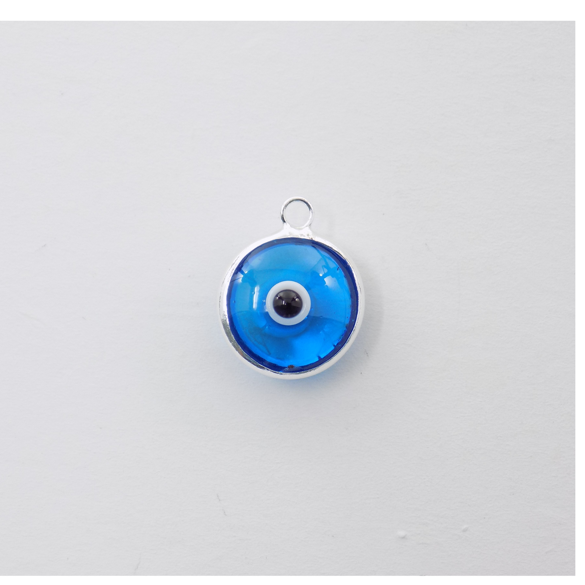 Blue Evil Eye 925 Sterling Silver Bezel, Turquoise Nazar Evil Eye 10mm Glass Bead Charm