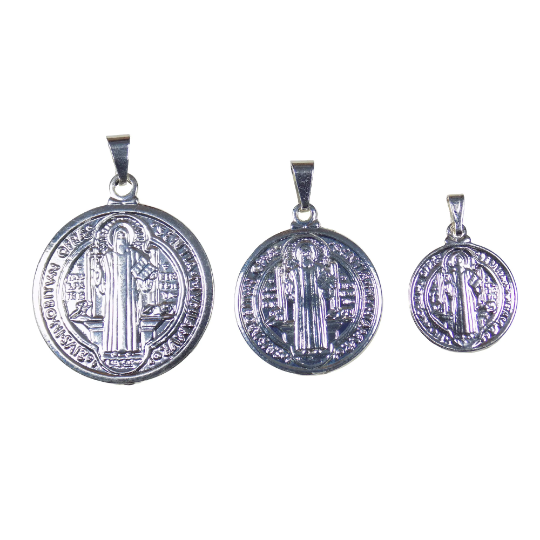 Pendant, St Benedict Silver Plated Medal Double Sided. Religious Medal