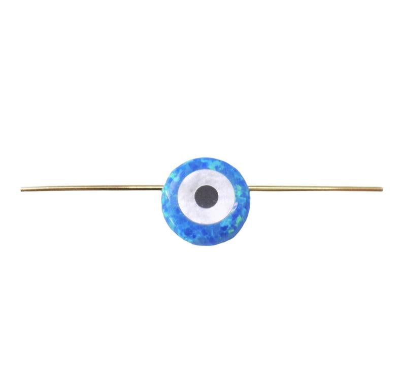 Blue Evil Eye Charm with Mother of Pearl Double Puff