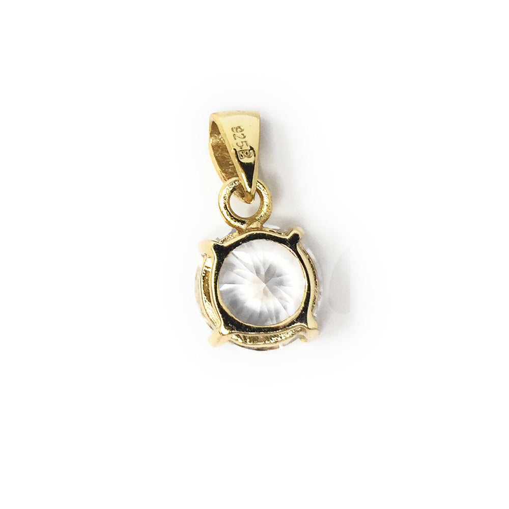 Solitaire Crystal, Simulated Diamond Pendant 8mm, 925 Sterling Silver Gold Plated Clear Crystal Single Bead Charm