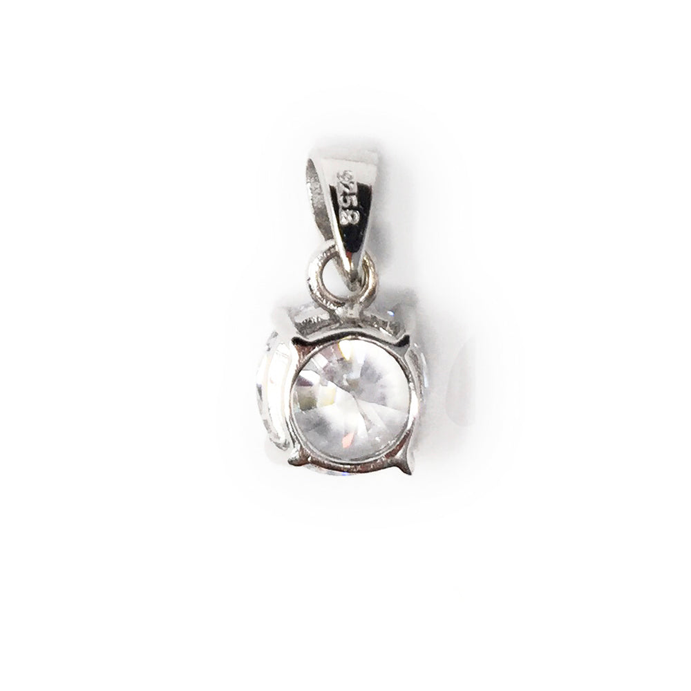 Simulated Diamond Pendant 8mm, Solitaire Crystal, 925 Sterling Silver Clear Crystal Single Bead Charm