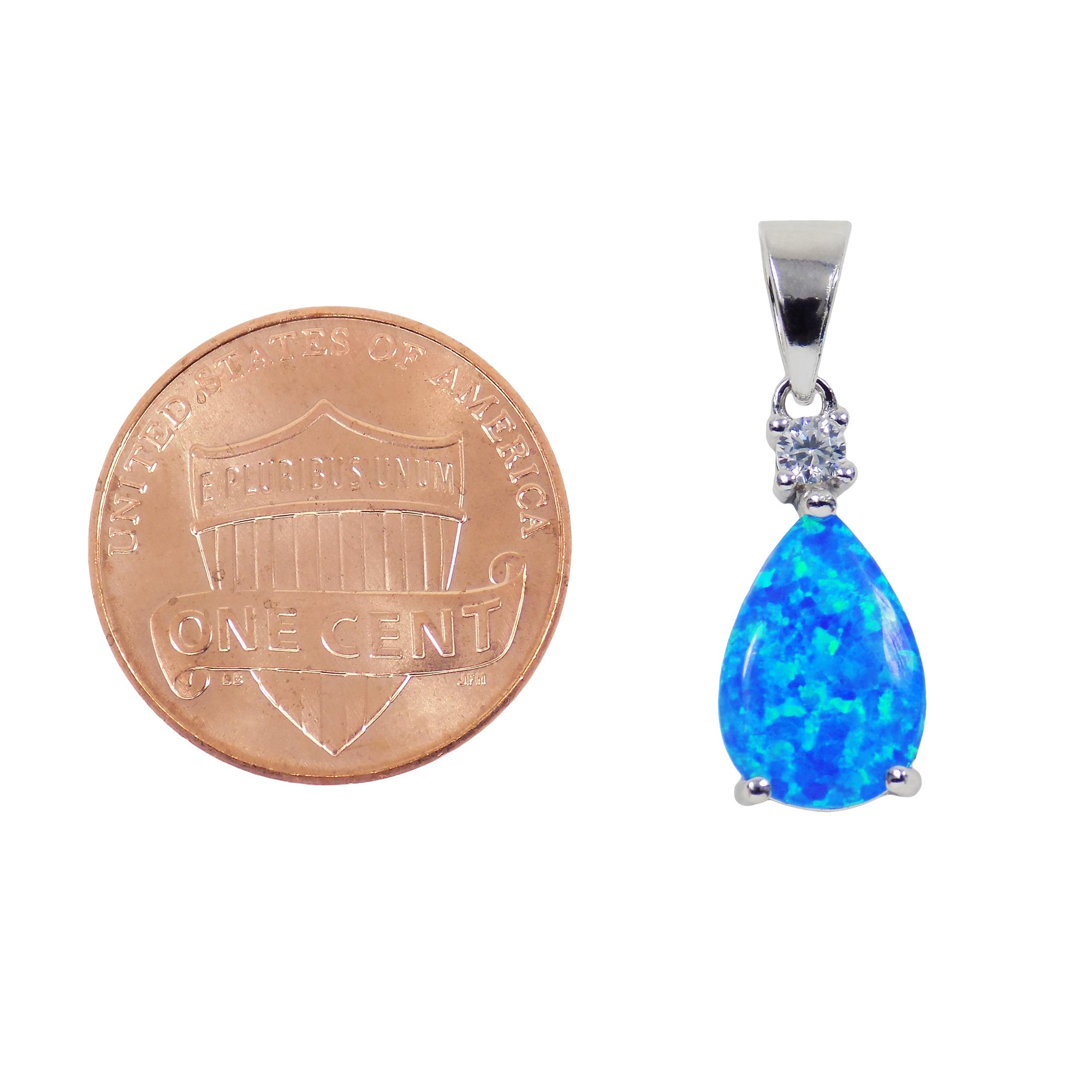Tear Drop Pendant, Opal Teardrop Sterling Silver Pendant, Blue fire Lab Created Opal and Cubic Zirconia Charm. Opal Drop Pendant