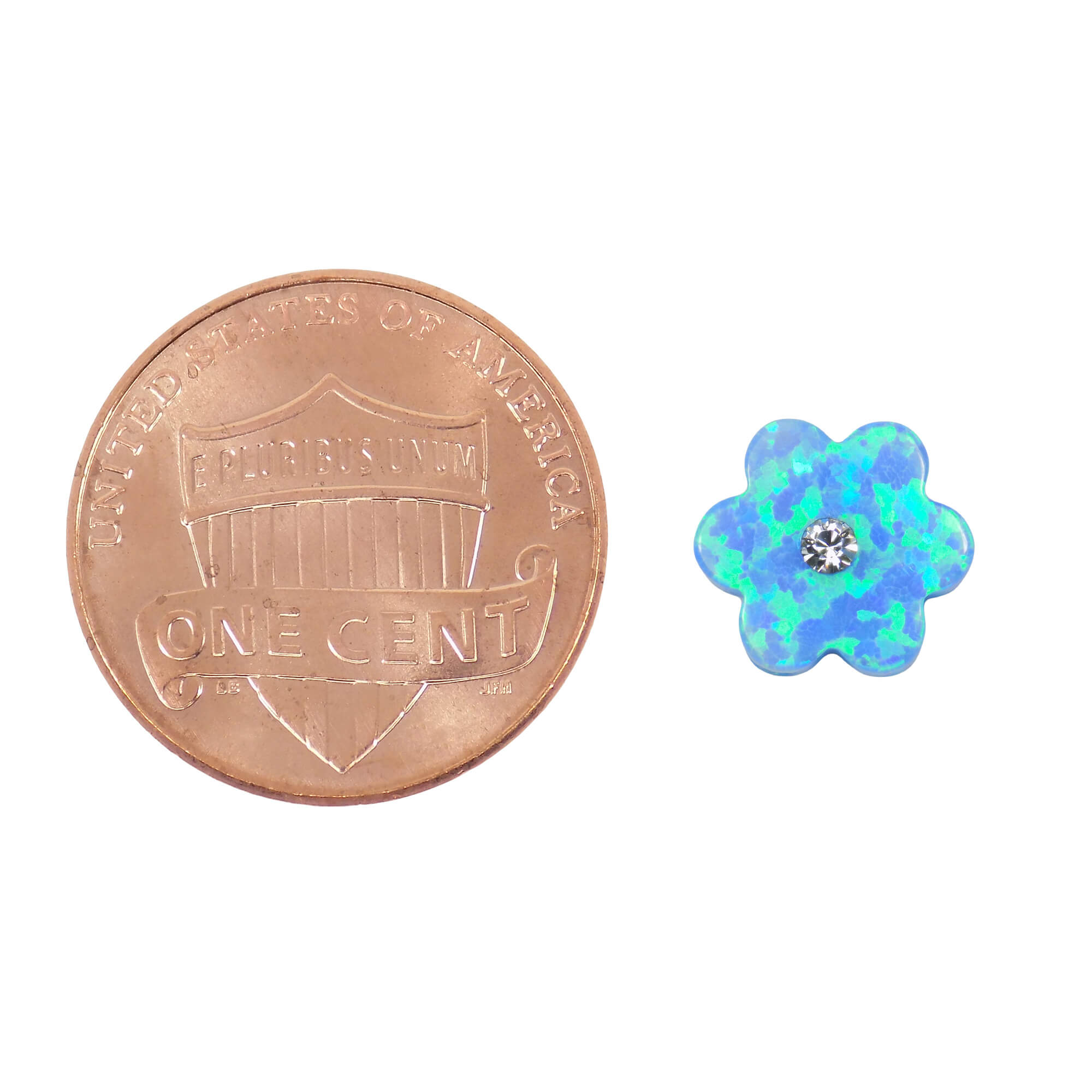 Synthetic Opal Blue Flower Bead Charm 10mm with cubic Zircon