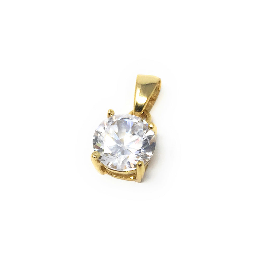 Solitaire Crystal, Simulated Diamond Pendant 8mm, 925 Sterling Silver Gold Plated Clear Crystal Single Bead Charm