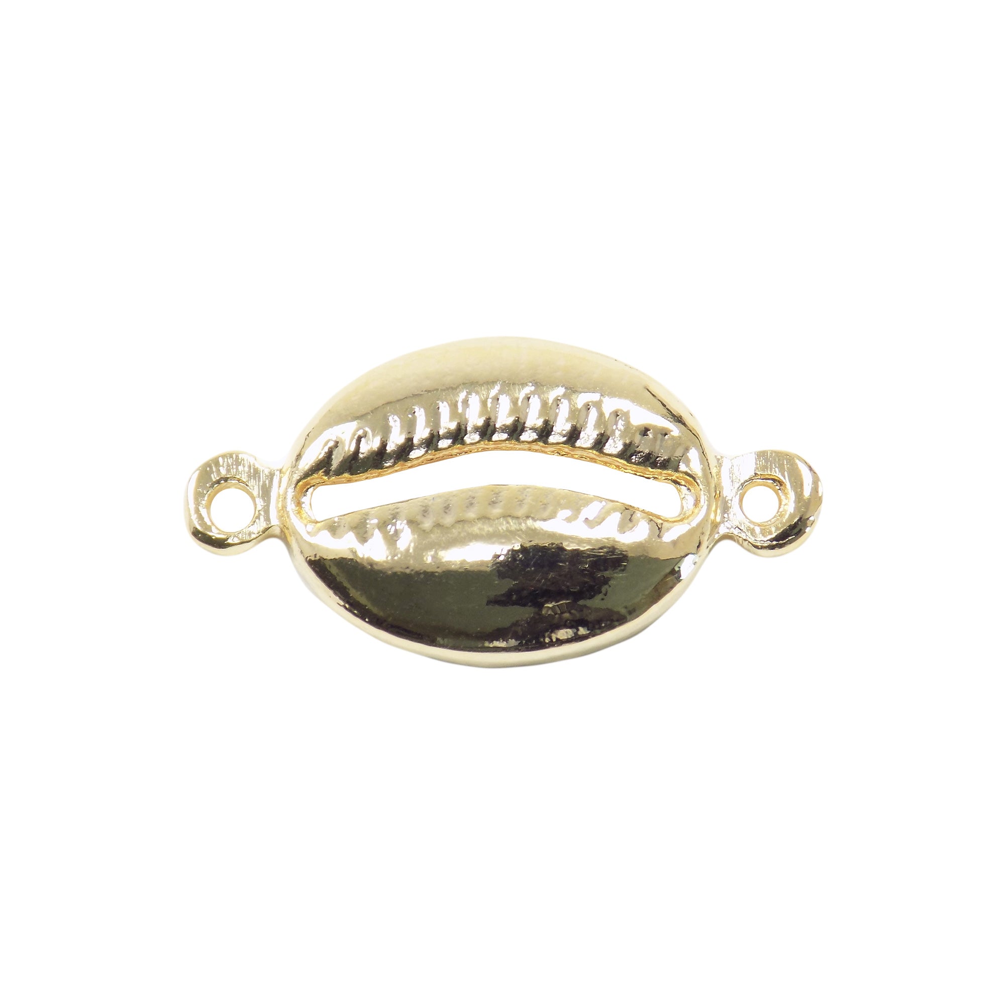Cowrie Shell Connector Gold Plated 18K over Brass, Seashell Connector with two loops, Snail Pendant