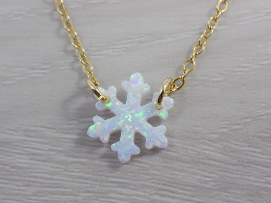 Snowflake Bead, White Opal Snowflake Charm with Two Holes. USA Seller