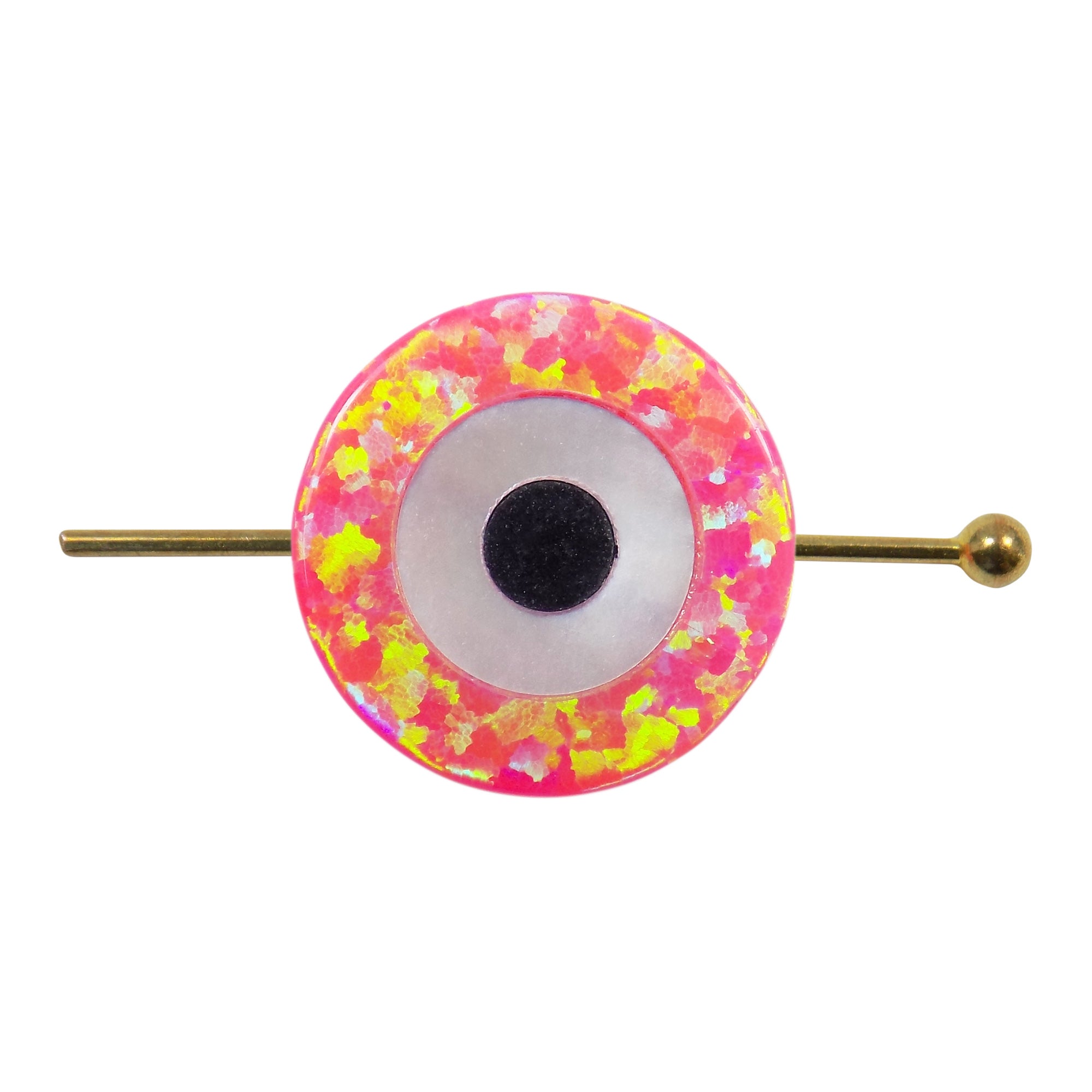 Hot Pink Opal Evil Eye Bead 10mm with Mother of Pearl and Black Onyx