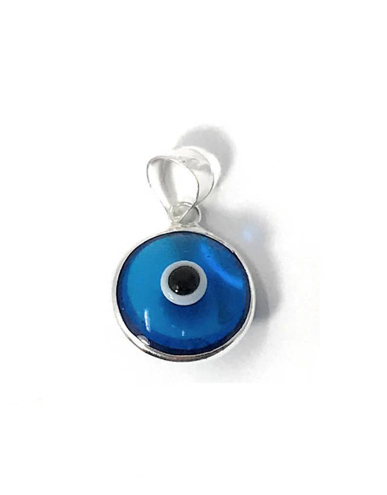 Evil Eye Pendant Turkish Charm Royal Blue/Turquoise Sterling Silver Glass Bead
