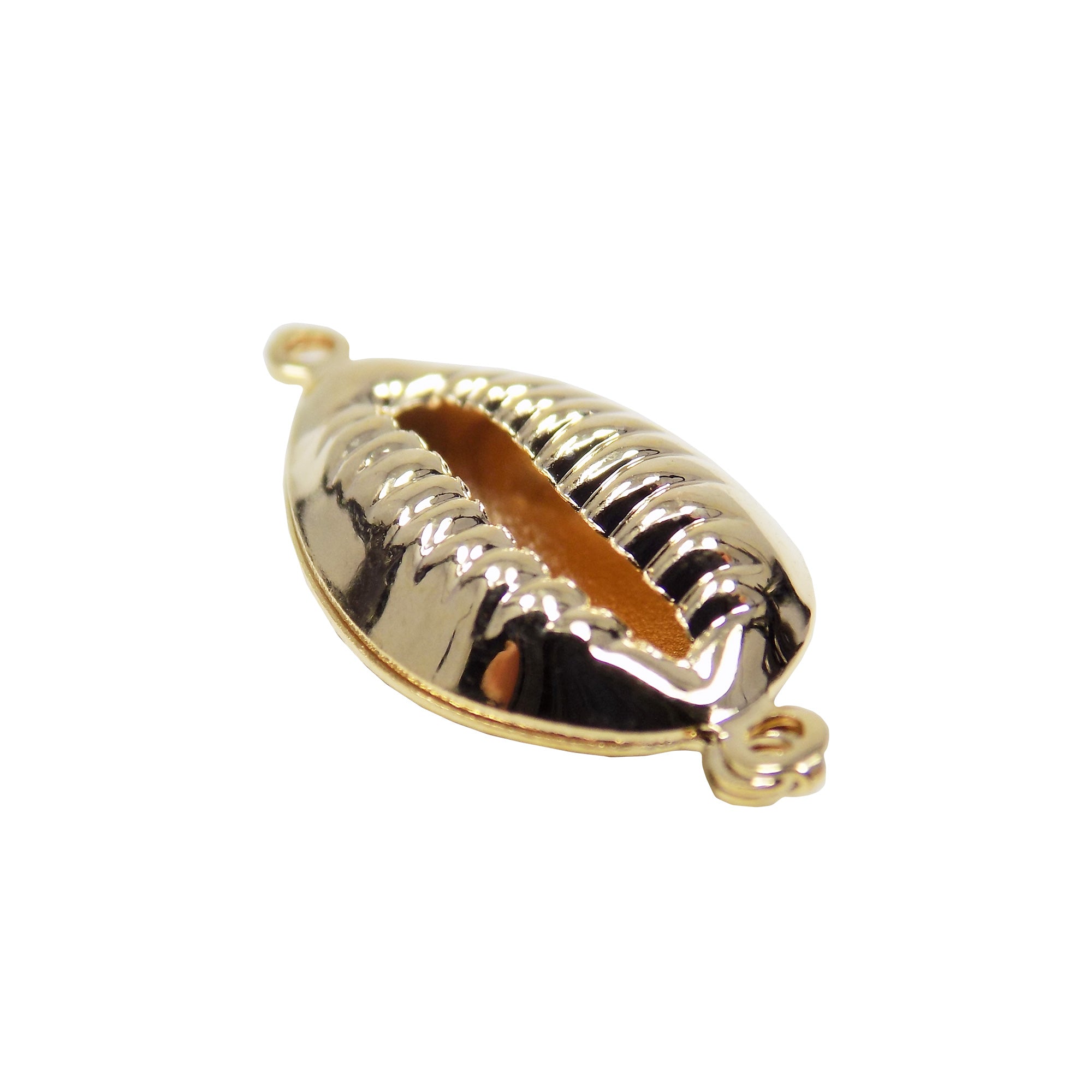 Shell Connector Gold Plated 18K over Brass Size 22.6x10.4mm, Seashell Connector with two loops, Sea Pendant Wholesale, Excellent Quality