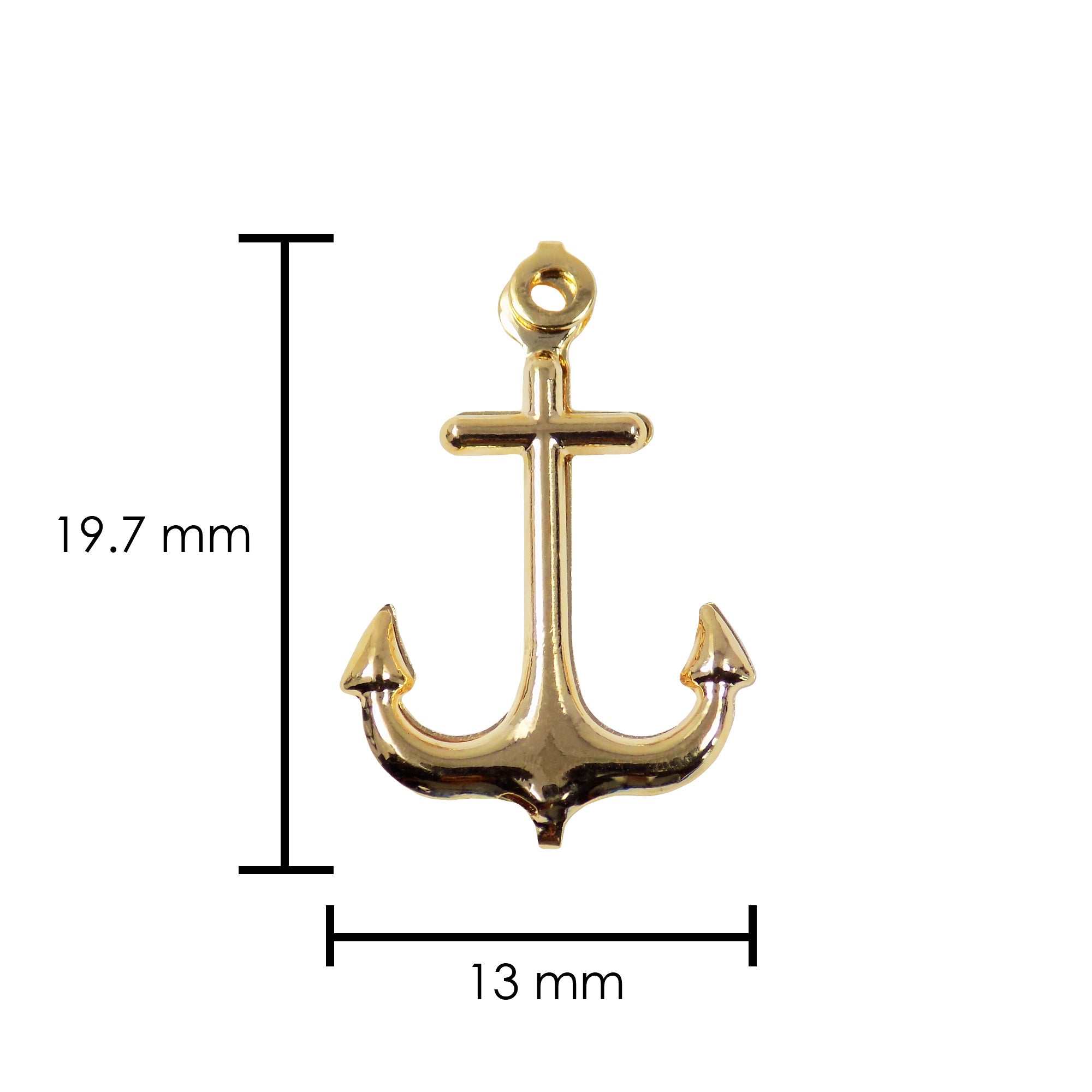 Anchor Pendant Gold Plated 24K over Brass Nautical Charm 19.7x13mm