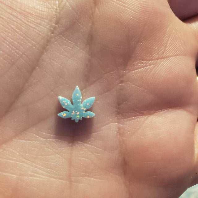 Opal Weed Green Cannabis Charm in Synthetic Lab-created Opal Jewelry Finding, Ganja Bead