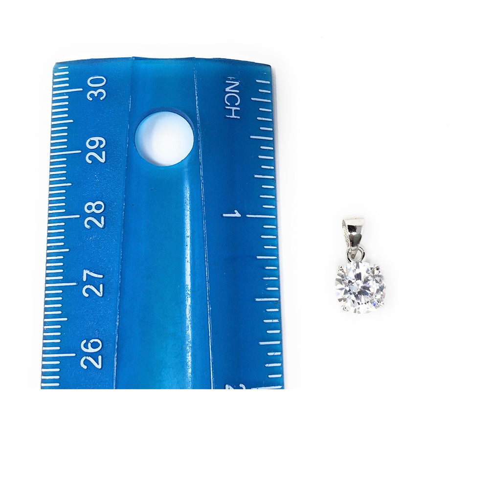 Simulated Diamond Pendant 8mm, Solitaire Crystal, 925 Sterling Silver Clear Crystal Single Bead Charm