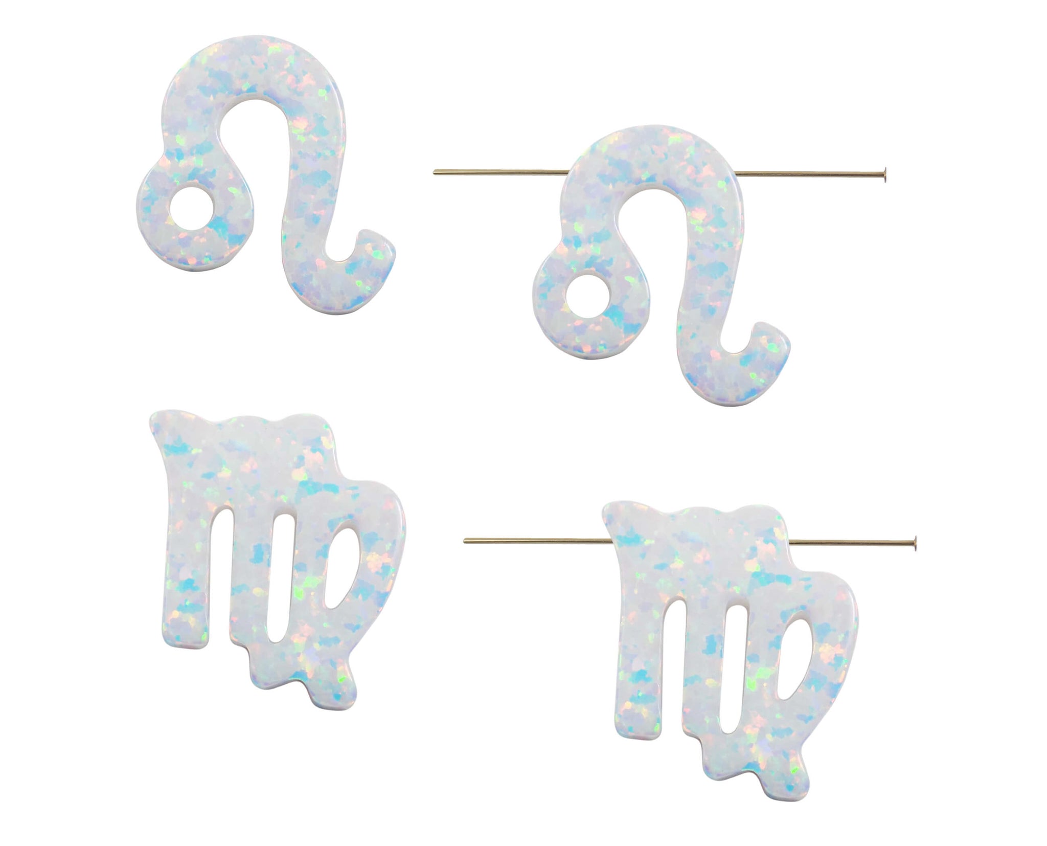 Opal Zodiac Sign Pendant. Zodiacs Charm, Lab-created Opal Horoscope Zodiac Beads, Astrology Charm Pendant