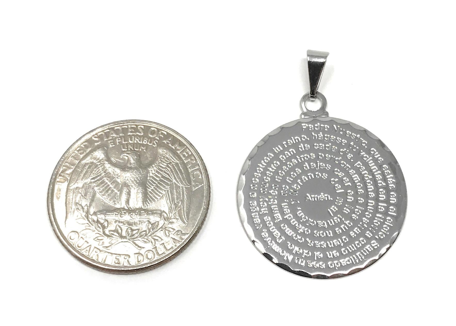 Our Father Prayer Medal Rhodium Plated 1'' Engraved