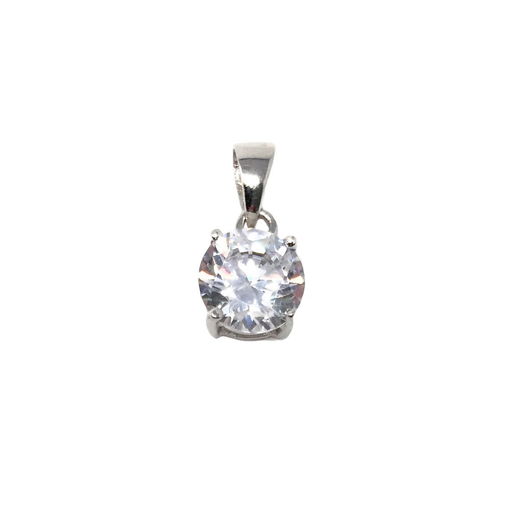 Simulated Diamond Pendant 8mm, Solitaire Crystal, 925 Sterling Silver Clear Crystal Single Bead Charm