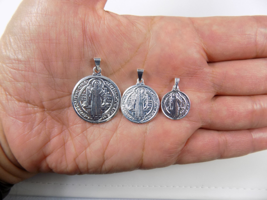 Pendant, St Benedict Silver Plated Medal Double Sided. Religious Medal