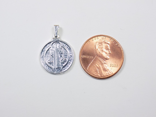 Saint St Benedict San Benito Reversible Pendant Medallion - Silver Tone 10 Medals