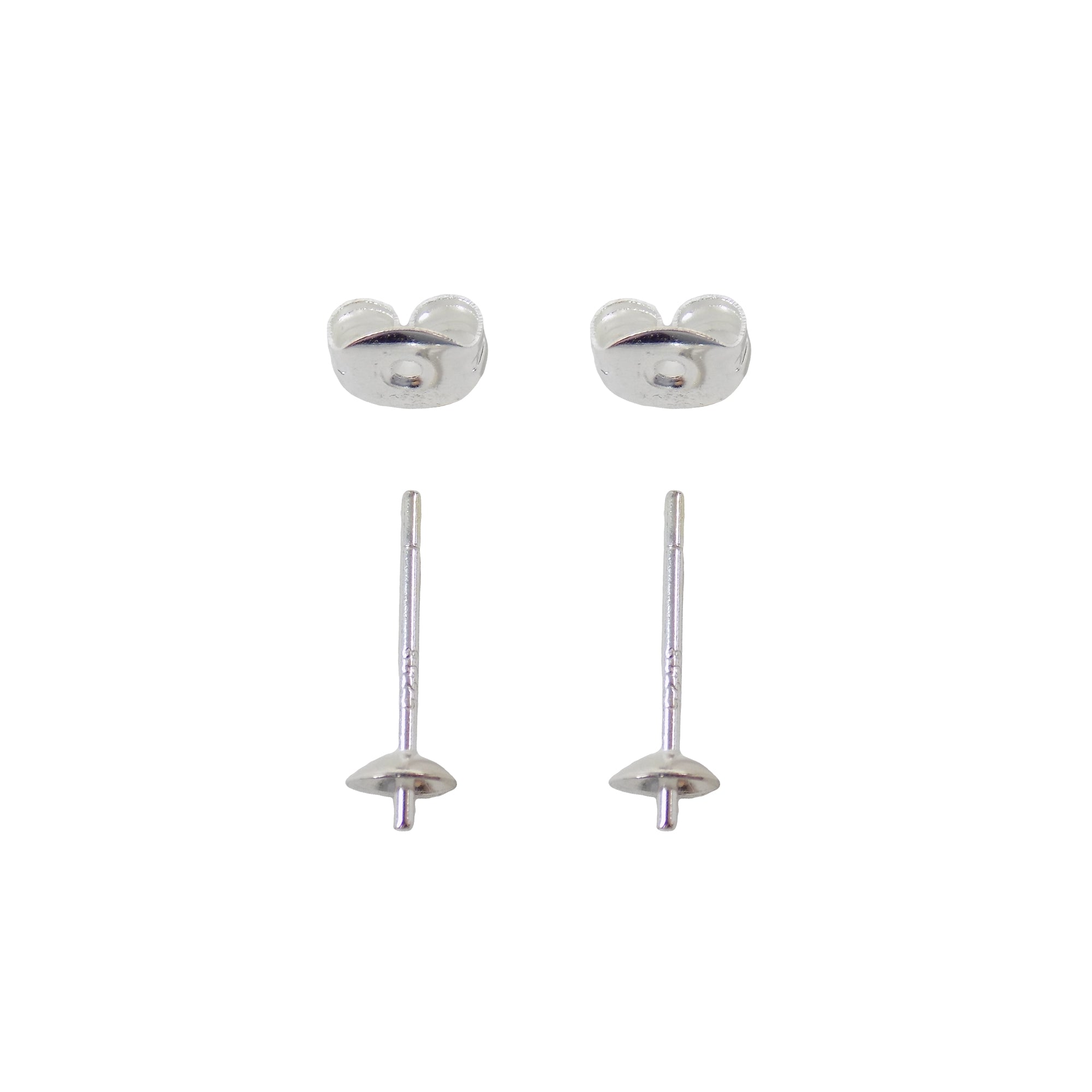 Earring Posts Pearl Cup and Ear-Back 925 Sterling Silver. wholesale silver earring jewelry supplies