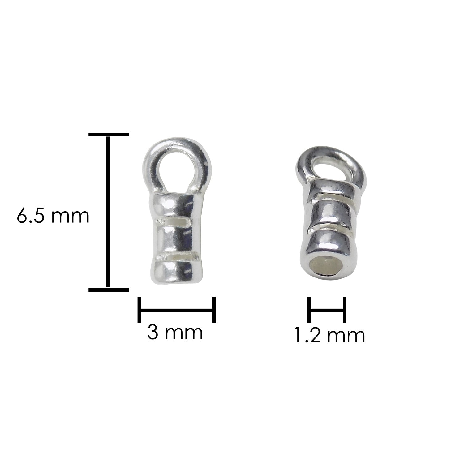 Crimp End Cap 10 Pcs Sterling Silver With Ring (1.20mm ID)