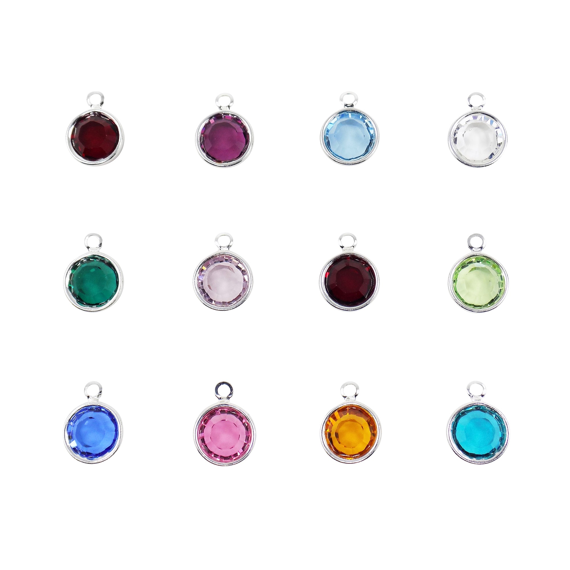 Swarovski Birthstone Crystal Silver Plated Charm, Birthday Charm Choose Month or Color. Size 9.6x7mm