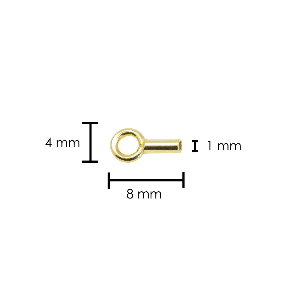 Crimp End Cap with Ring ID: 1.00mm Gold Plated over 925 Sterling Silver, Tube End Cap