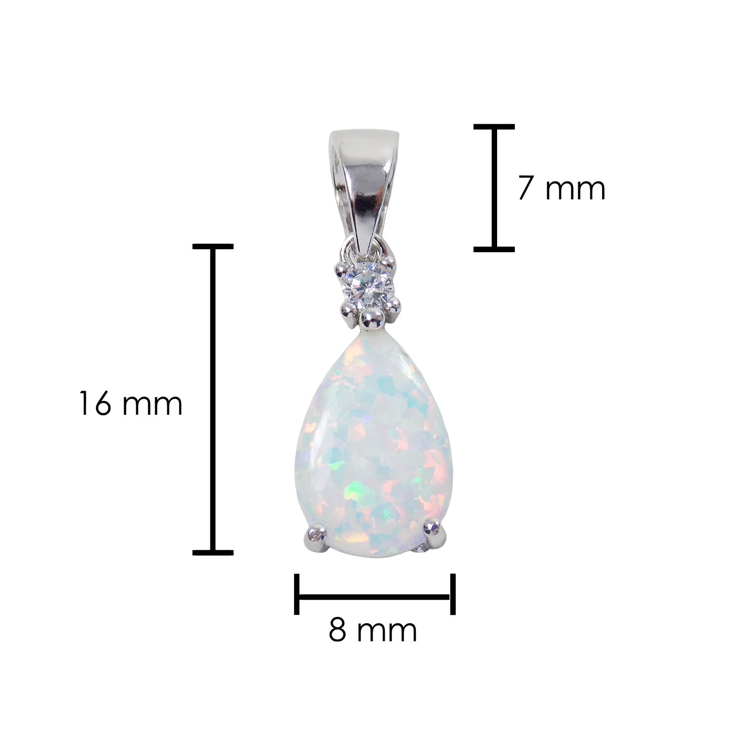 Opal Teardrop Sterling Silver Pendant, White Lab Created Opal and Cubic Zirconia Charm. Opal Drop Pendant