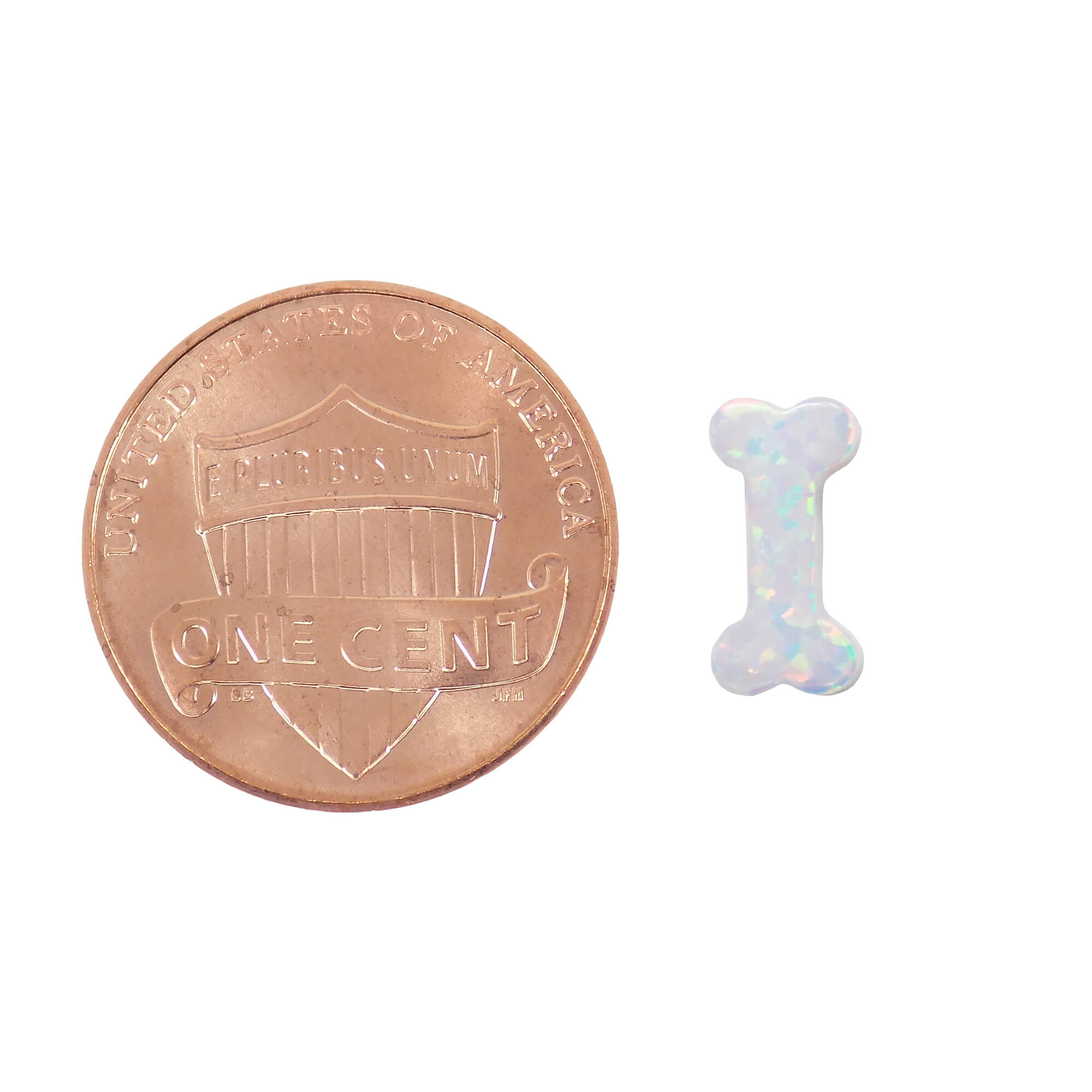 Dog Bone Charm, White Lab created Opal Dog Bone Bead