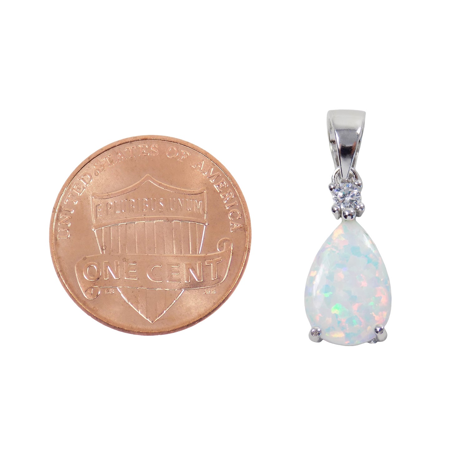 Opal Teardrop Sterling Silver Pendant, White Lab Created Opal and Cubic Zirconia Charm. Opal Drop Pendant